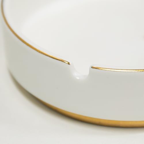 Luxurious Ceramic Ashtray with Gold Edging and Embossed Lettering