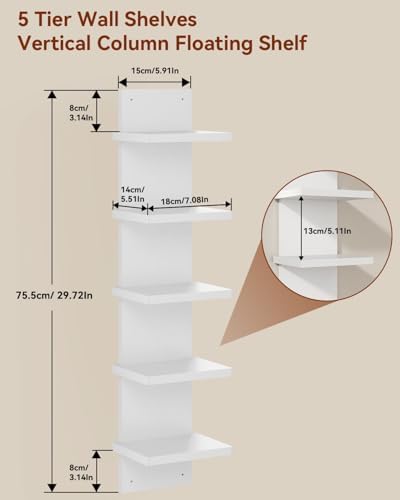 IBUYKE 5 Tier Wall Shelf Unit White Vertical Storage Shelf