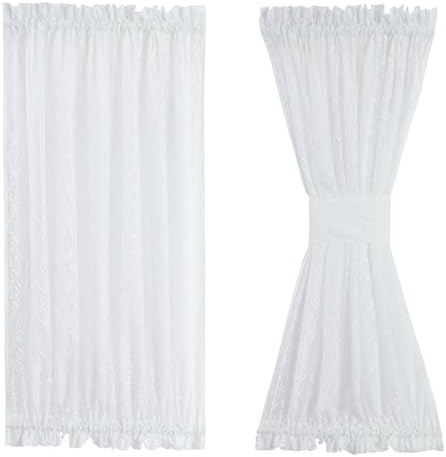 White Lace French Door Curtains with Tieback 52 x 72 Inch Panel