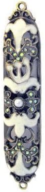 Judaica Jeweled Mezuzah 4 Inch White