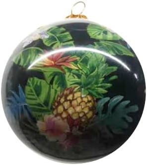 Hand Painted Hawaii Pineapple Tropical Flowers Christmas Tree Ornament