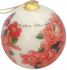 Hawaiian Plumeria Hand Painted Christmas Tree Ornament with Velvet Box
