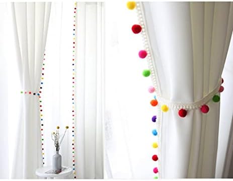 INDACORIFY White Cotton Curtains with Pom Pom Tassels Set of 2