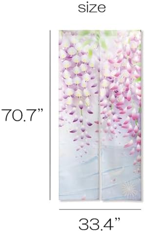 Noren Japanese Style Doorway Curtain with Wisteria Flowers Print