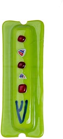 Copa Judaica Glass Mezuzah Green with Blue Shin and Dots Wall Mezuzah