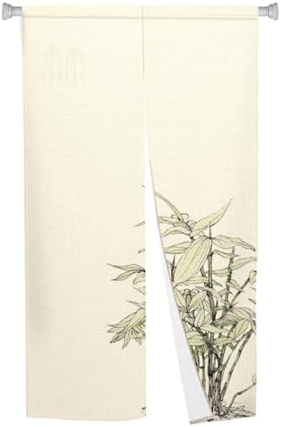 Japanese Doorway Curtain with Green Plants Print