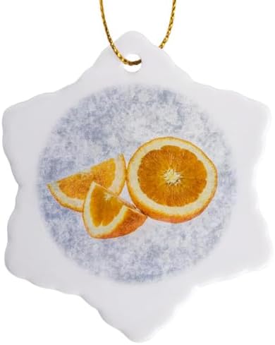 3D Snowflake Porcelain Ornament with Orange Fruit
