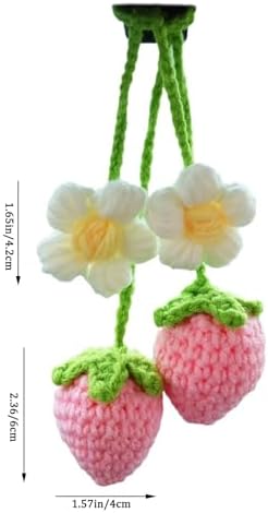 LB 2PCS Crochet Strawberry Flower Car Hanging Ornament