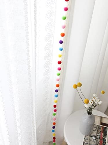 INDACORIFY White Cotton Curtains with Pom Pom Tassels Set of 2