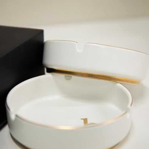 Luxurious Ceramic Ashtray with Gold Edging and Embossed Lettering