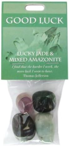 Good Luck Gemstones Lucky Jade and Mixed Amazonite Tumbled Stones Pack of 4