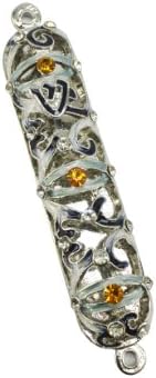Handmade Metal Decorative Silver Mezuzah with Gemstones