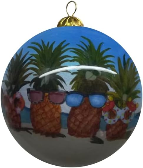 Hand Painted Hawaii Three Pineapples Beach Christmas Ornament