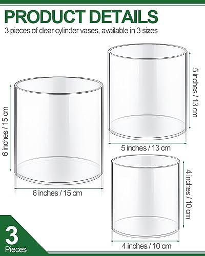Meekoo 3 Piece Clear Acrylic Cylinder Vase Set