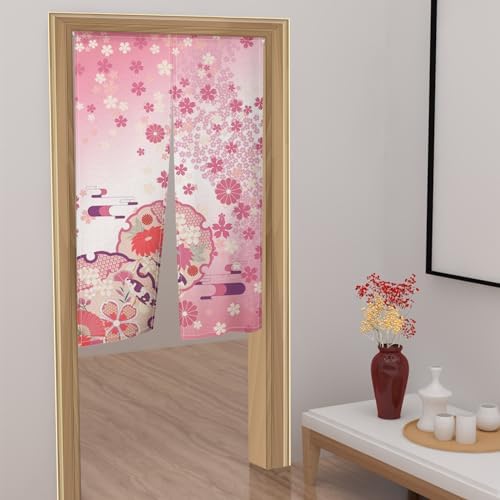 Japanese Pink Bloomy Flower Door Curtain Panel