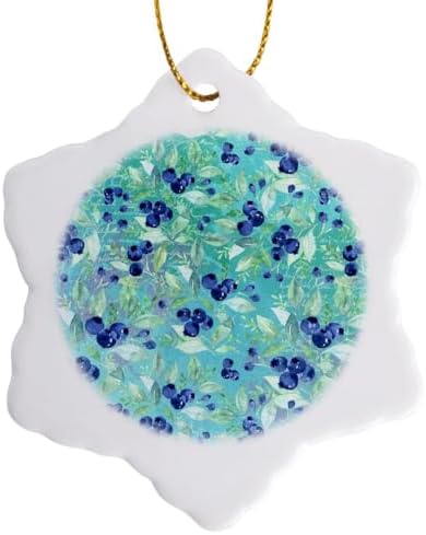 3 Inch Snowflake Porcelain Ornament Teal Fruit Blueberry Summer Pattern