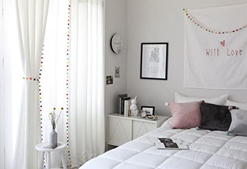 INDACORIFY White Cotton Curtains with Pom Pom Tassels Set of 2