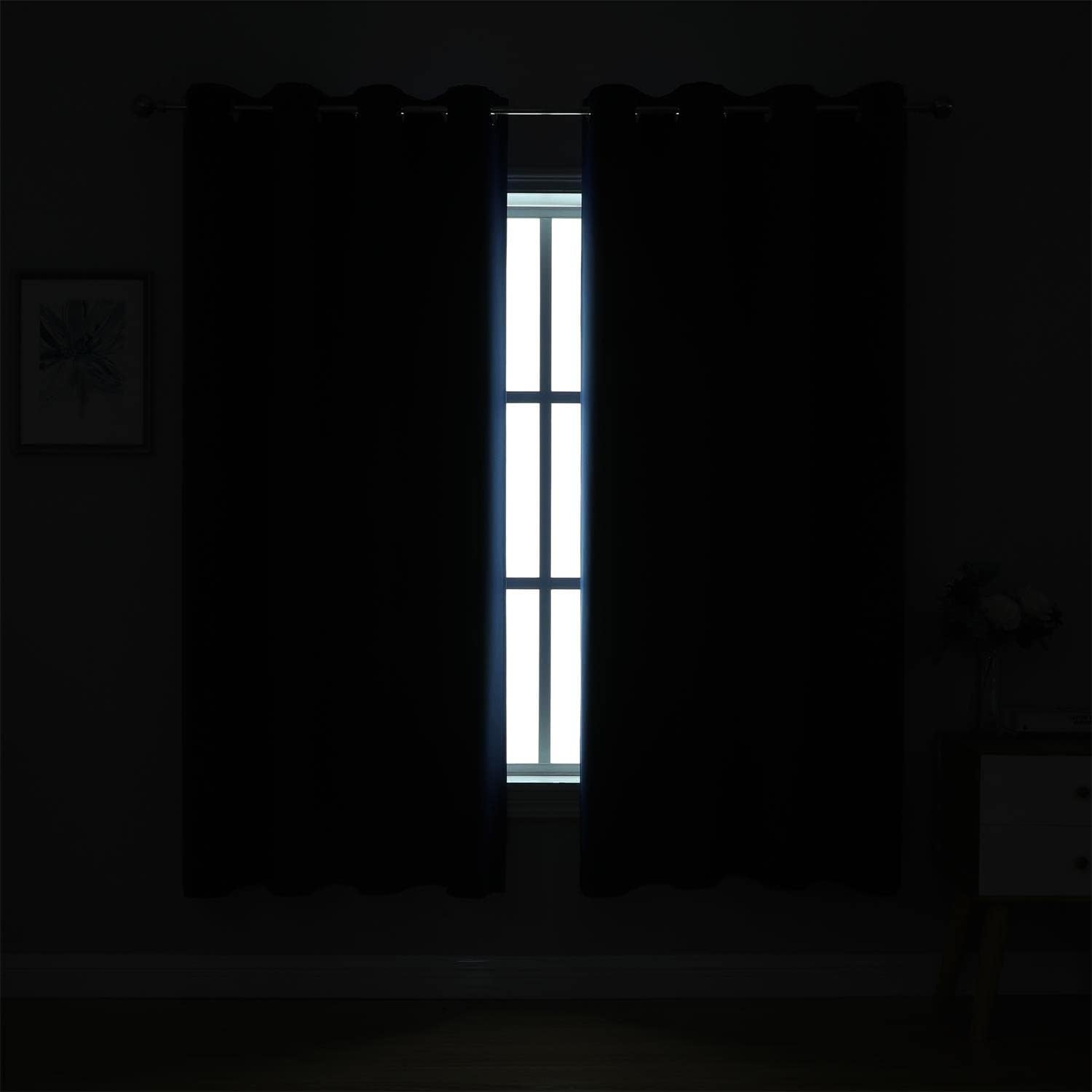 MIUCO 2 Panel Room Darkening Thermal Insulated Grommet Curtains Navy Blue 63 Inches