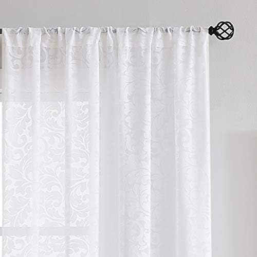 White Sheer Window Curtain Panels Set for Living Room 54x84x2