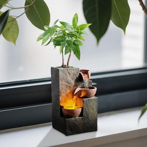 Elegant 3-Tier Rock Fountain with Waterfall Sound and LED Light