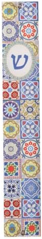 Lucite Mezuzah Case with Colorful Mosaic Design