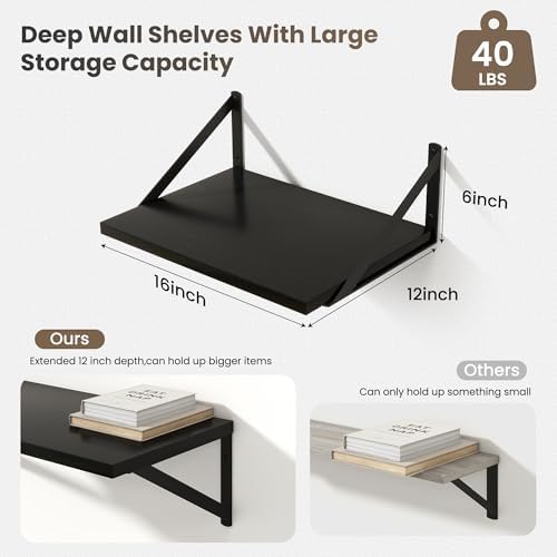 Marsmiles Black Floating Shelves Set of 2