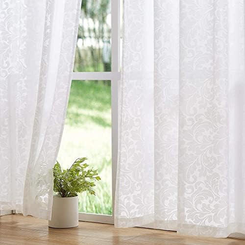 White Sheer Window Curtain Panels Set for Living Room 54x84x2