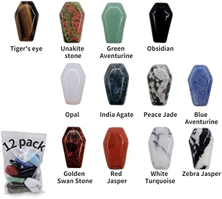 Carved Coffin Shaped Worry Stones Pendant Set Real Gemstone Healing Crystals 12pcs