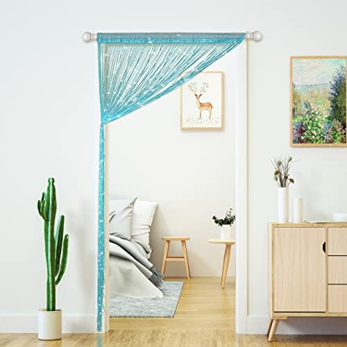 Glitter Beaded Curtain Panel Blue 39x79 Inches
