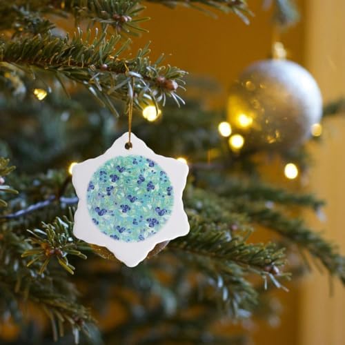 3 Inch Snowflake Porcelain Ornament Teal Fruit Blueberry Summer Pattern