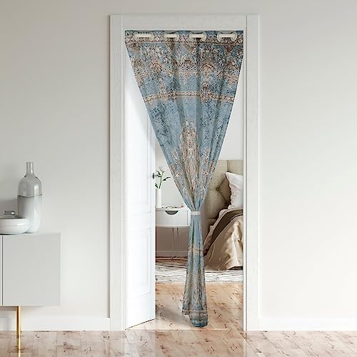 Boho Door Curtain Velvet Blue Mandala Panel