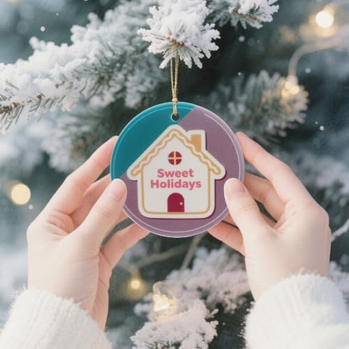 Sweet Holidays Round Ceramic Ornament with Double Sided Design