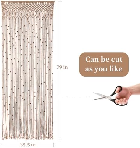 BECHAEO Boho Macrame Beaded Curtain with Wooden Beads Set of 2