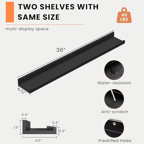 Heimlove Picture Ledge Shelf Set of 2 Black