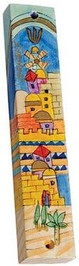 Wooden Mezuzah Holder with Jerusalem View by Yair Emanuel