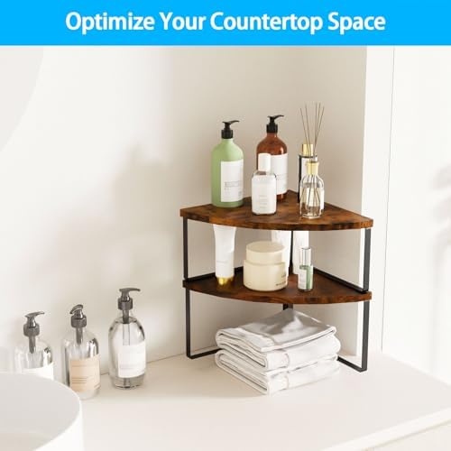 Corner Shelf Countertop Organizer Set of 2 Rustic Brown