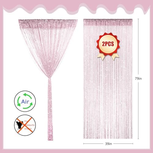 2 Pieces Pink Glitter String Curtains for Doorway and Room