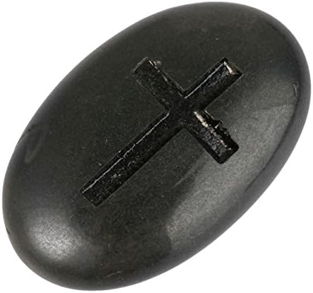 Rockcloud 4 Pack Black Engraved Stones with Cross Design
