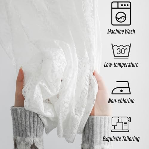 White Lace French Door Curtains with Tieback 52 x 72 Inch Panel