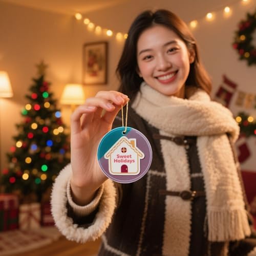 Sweet Holidays Round Ceramic Ornament with Double Sided Design