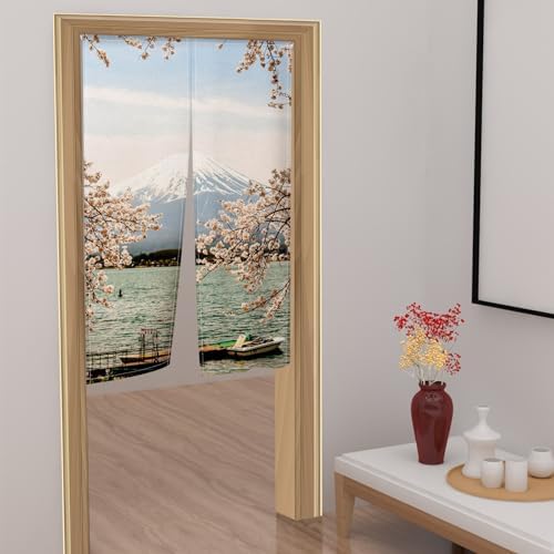 Leowefowa Pink Cherry Blossom Noren Door Curtain