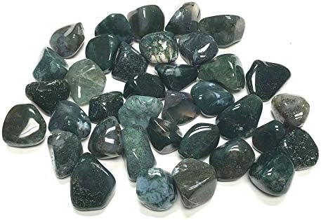 Tumbled Green Moss Agate Stones - 1 Inch in Velvet Bag