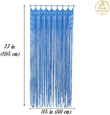 Boho Macrame Curtain with Beads - 77 x 35 Blue