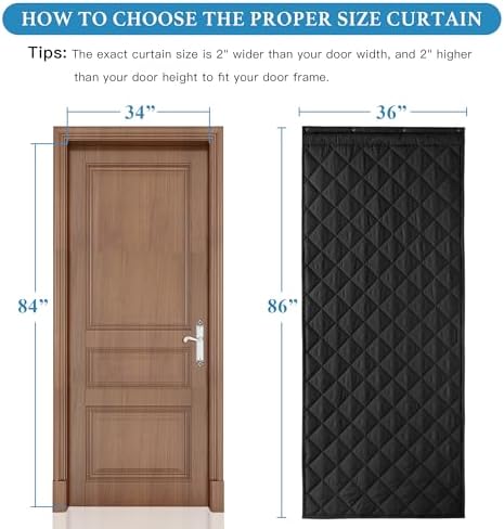 RYB HOME Thermal Insulated Door Curtain Black 1 Pc