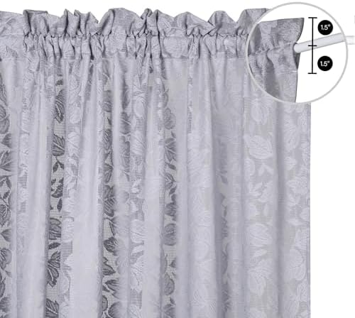 Grey Leaf Lace French Door Curtains 72 2 Pack