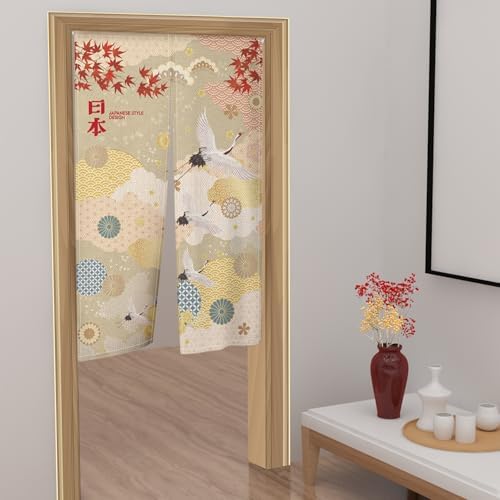 Leowefowa Japanese Noren Door Curtain Red Maple Leaf Design