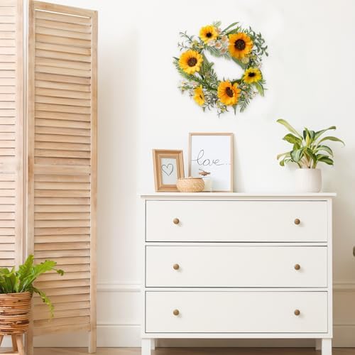 KHOYIME 13 Inch Sunflower Door Wreath All Season Decor