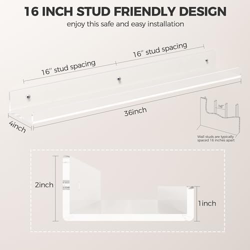 HBlife 36 Inch Clear Acrylic Floating Shelves 2 Pack