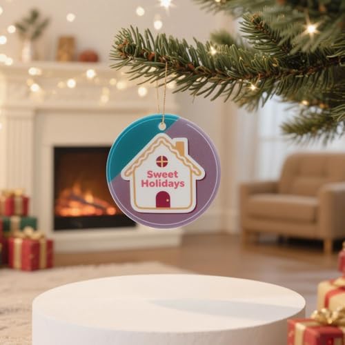 Sweet Holidays Round Ceramic Ornament with Double Sided Design