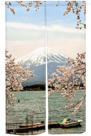 Leowefowa Pink Cherry Blossom Noren Door Curtain
